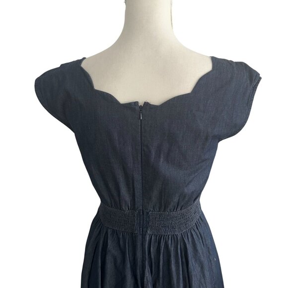 eSHAKTI Denim Scalloped A Line Dress Size Small - Picture 2 of 9